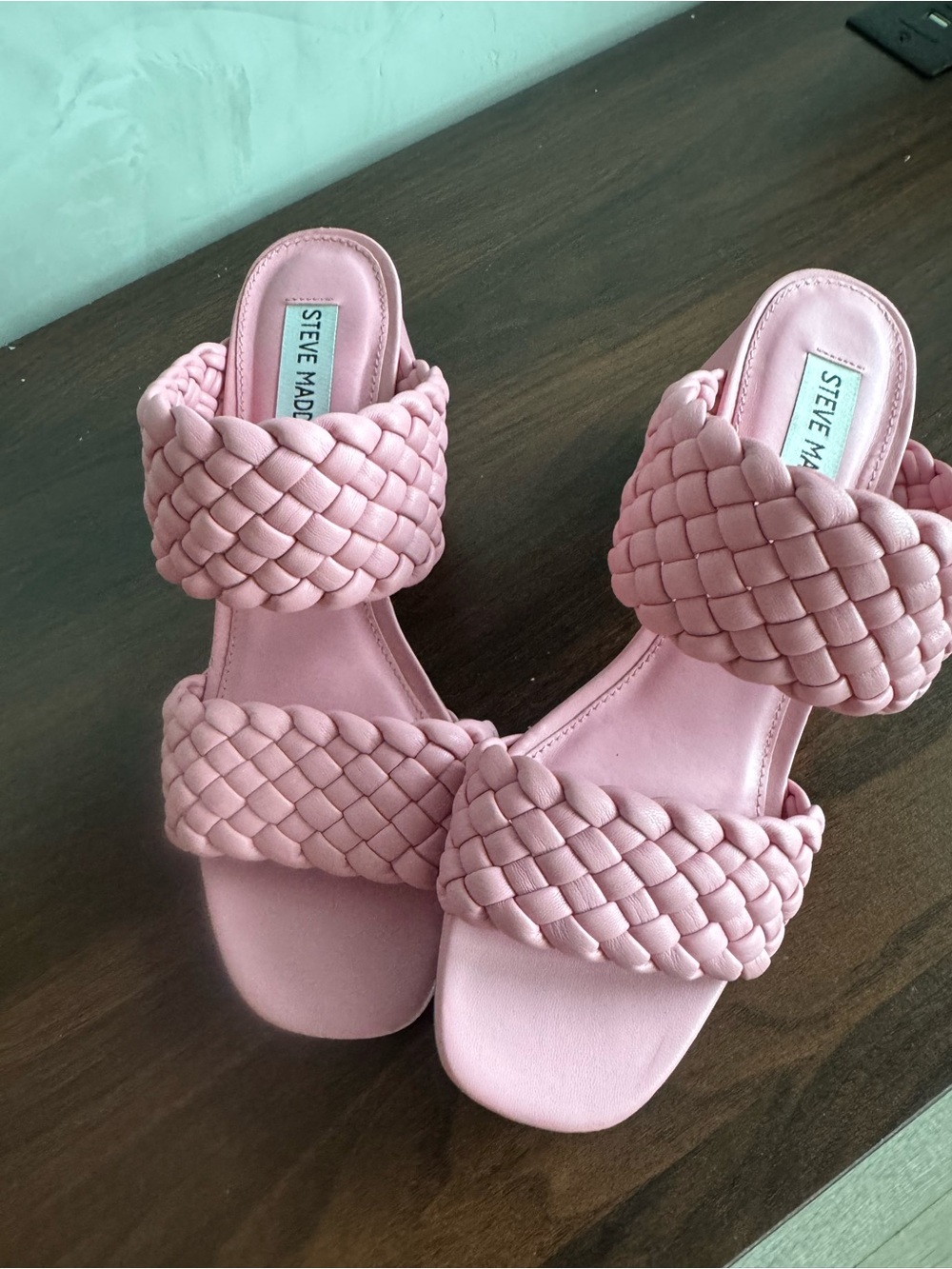 Steve Madden Pink Braided Double-Strap Slide Mules